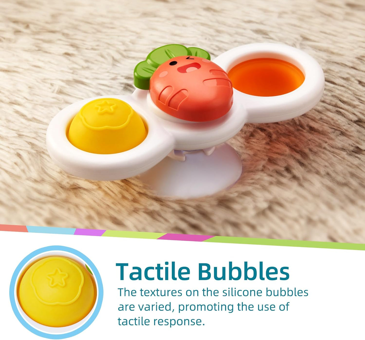 LiKee Strong Suction Cup Fidget Rotating Sensory Bath Toys for Baby, Airplane Car Travel Table & Window Toys for Toddler Boys and Girls, 10+ Months
