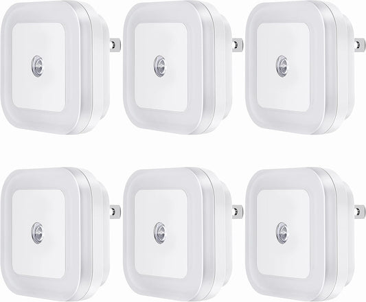 Plug-in LED Night Light with Dusk to Dawn Sensor for Hallway, Stairs, Bathroom, Kitchen, Bedroom, Nursery, Kids Room, Daylight White, Pack of 6