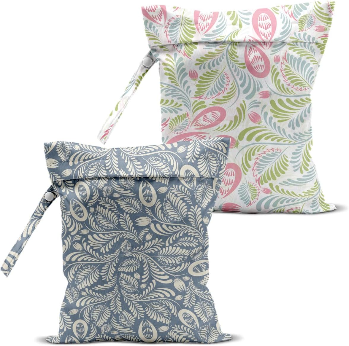 2Pcs Flower Print Wet Bags, Wet Dry Bag Reusable Zipper Pouch for Swimsuit, Diapers, Travel, Pool, Beach, Dirty Yoga Gym Clothes, Toiletries, Waterproof Birthday Christmas Gifts for women