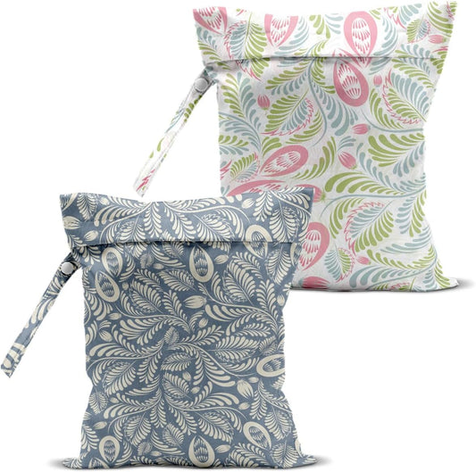 2Pcs Flower Print Wet Bags, Wet Dry Bag Reusable Zipper Pouch for Swimsuit, Diapers, Travel, Pool, Beach, Dirty Yoga Gym Clothes, Toiletries, Waterproof Birthday Christmas Gifts for women
