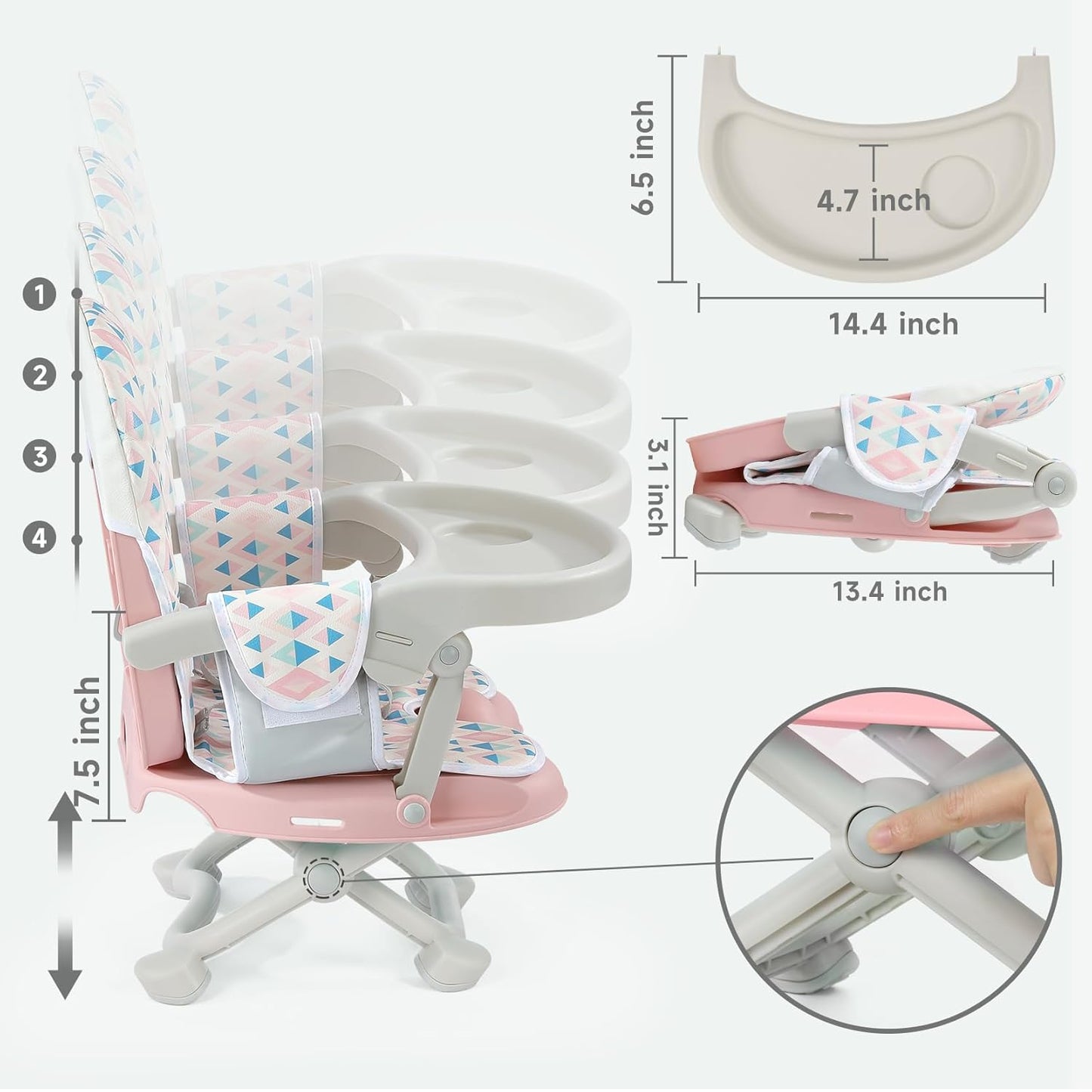 YOLEO Baby High Chair Booster Seat for Dining Table, Adjustable Height Travel Foldable High Chairs with Tray