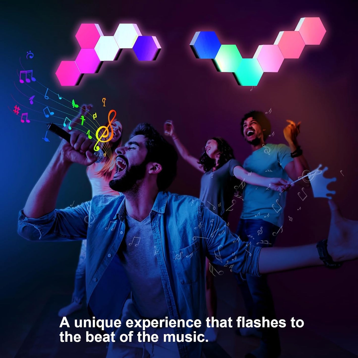 ODISTAR Hexagon Wall Light Panels (8 Pack)- Smart APP RGB Hexagonal LED Modular Lights with Remote Control,Music Sync Features for Gaming Rooms,Living Rooms, Bedrooms, DIY Enthusiasts and Gift Options