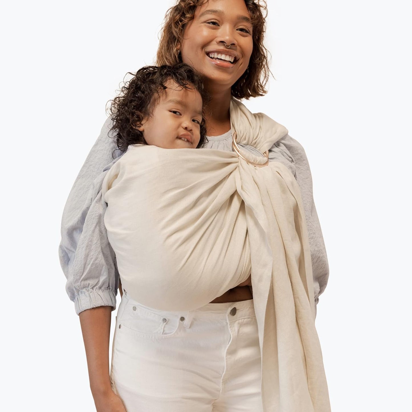 WildBird Ring Sling Baby Carrier for New Moms & Dads & Caregivers - Made from 100% Belgium Linen - for Newborns to Toddlers Up to 35 lbs - Long 90" Size (Sparrow Fabric/Bronze Ring)