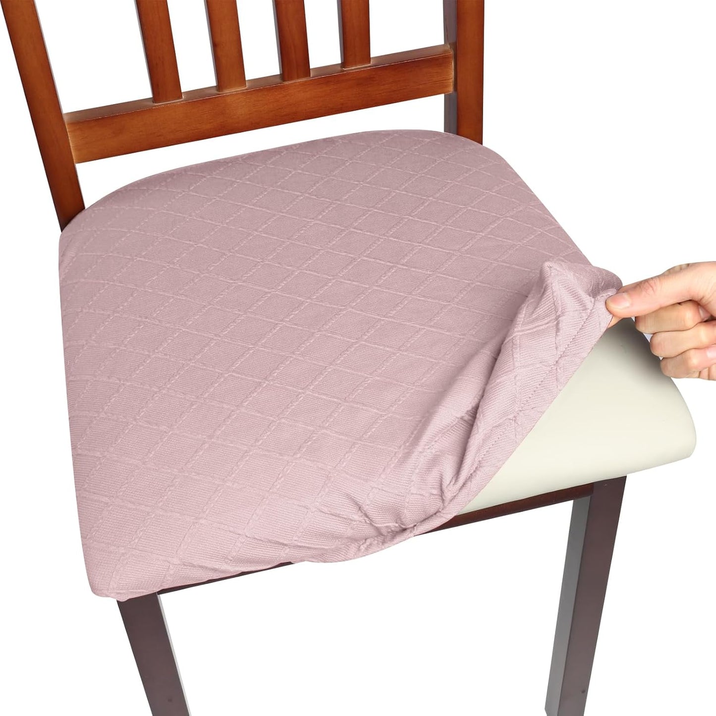 Yikko Chair Seat Covers, High-Density Check Jacquard Ekedalen Seat Covers for Dining Kitchen Restaurant Banquet, Stretch Removable Washable Chair Seat Cushion Protector (4, Pink)