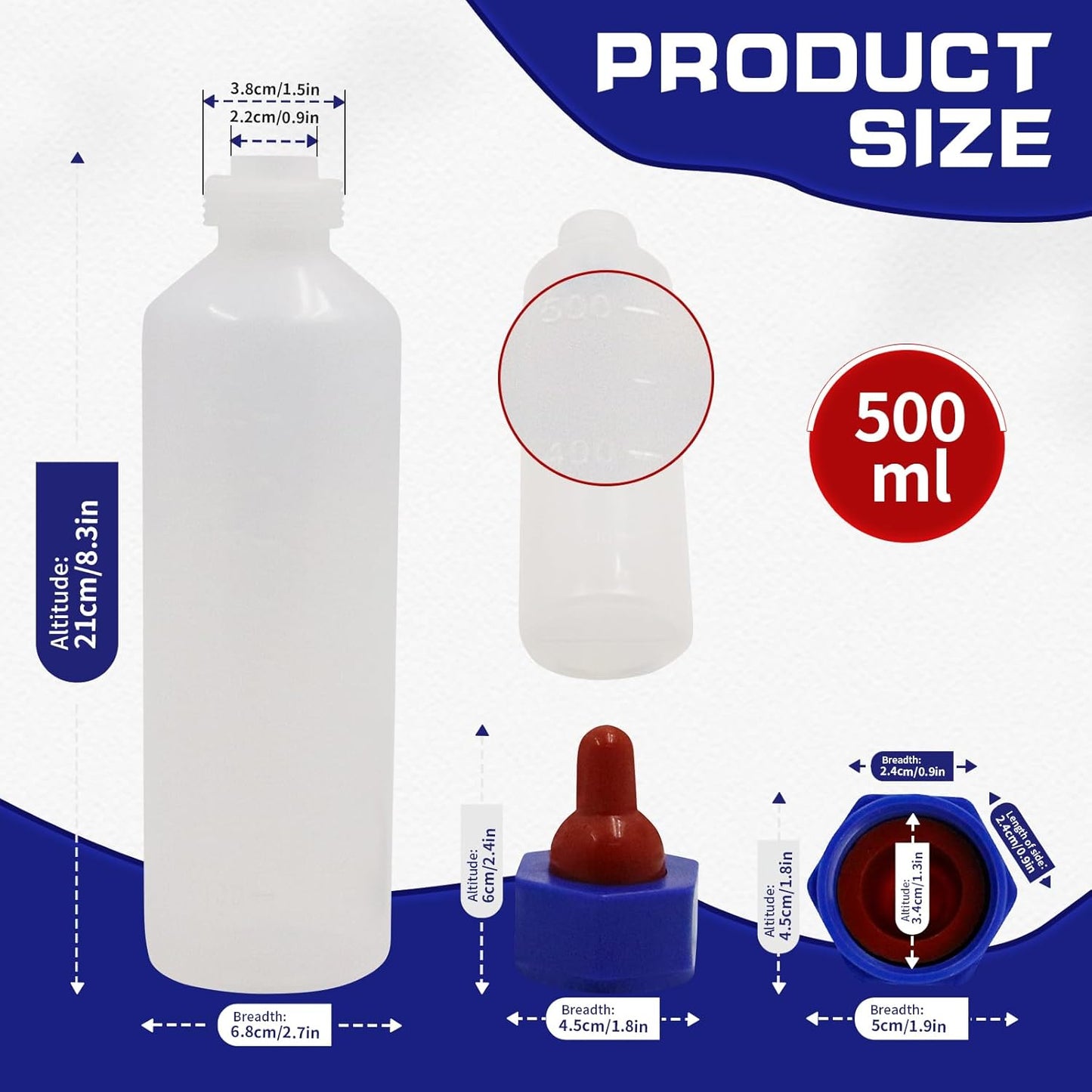 2PCS 500ml Calf Nursing Feeder Bottle with Rubber Nipple Milk Feeder Feeding Bottles,Farm Goat Calf Sheep Milk Feeder Livestock Tools (500ml 2pcs)