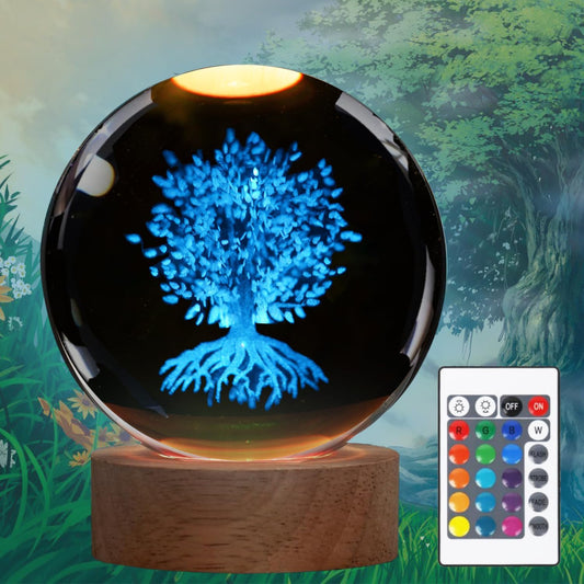 Tree of Life Crystal Night Light, Tree of Life Gifts, K9 3.15 Inch(80mm) Crystal Ball Night Light with 16 Colors Remote Upgraded Lamp for Birthday Xmas Plant Sphere for Room Decor Boys Girls