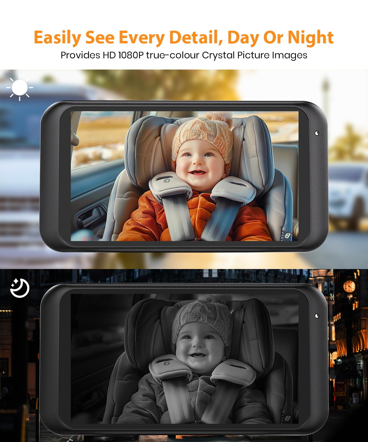 Babyvue BV2 USB Car Camera for Baby : 4.5" Car Seat Camera with 1080P Crystal Clear Mirror View, Easy Installation Carseat Rear Facing Moitor for Pet & Kids, HD IR Night Vision Backseat Monitor