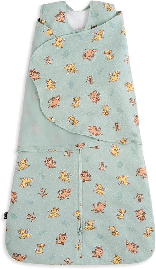 HALO 100% Cotton Sleepsack Swaddle, 3-Way Adjustable Wearable Blanket, Newborn, TOG 1.5, Lion King Friends