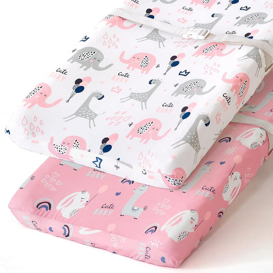 BROLEX Changing Pad Covers for Baby: Boy Girls Ultra Stretchy Soft 2 Pack Elephant Rabbit