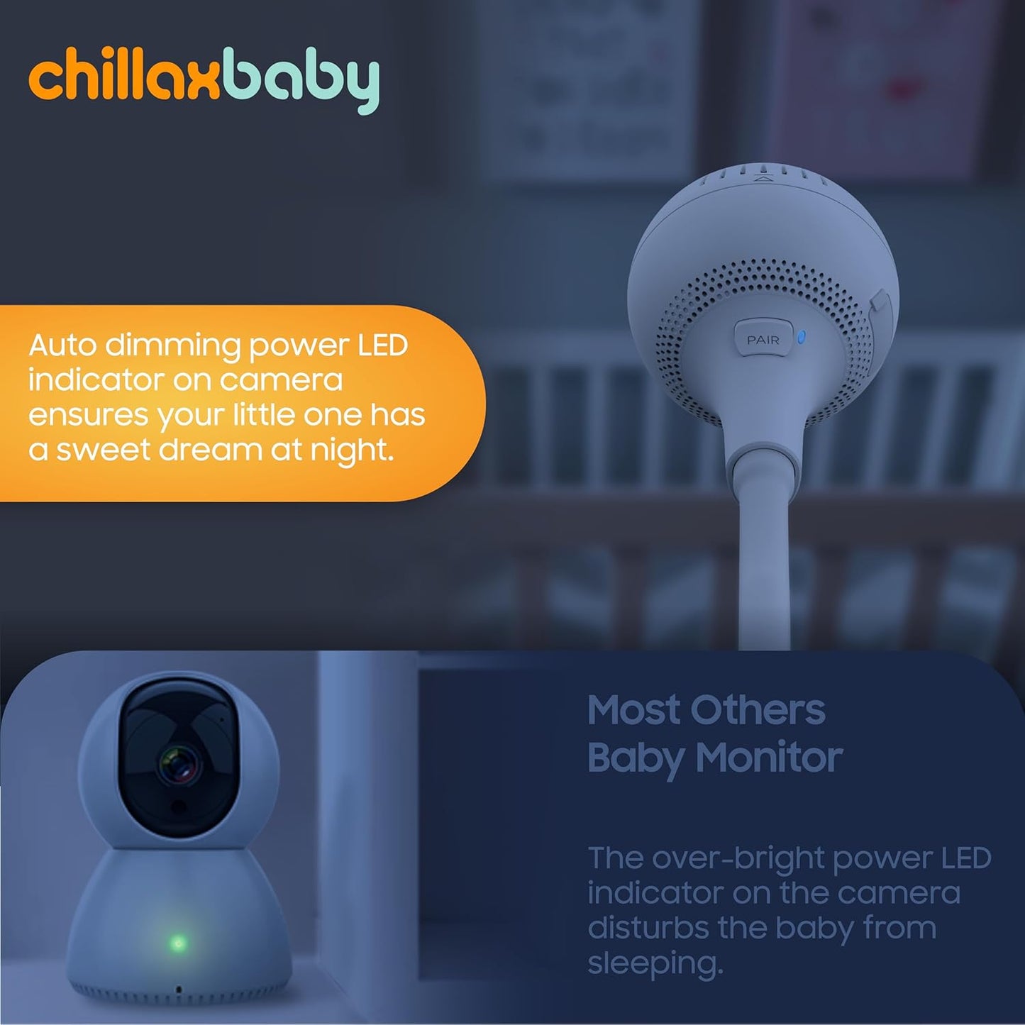 CHILLAX Giraffe Pro Portable Baby Monitor–Video Baby Monitor for Travel with Battery Base Stand,HD 1080p Camera and 5”Screen, Privacy Protection WiFi ON-Off Switch, Gooseneck Design, Night Vision