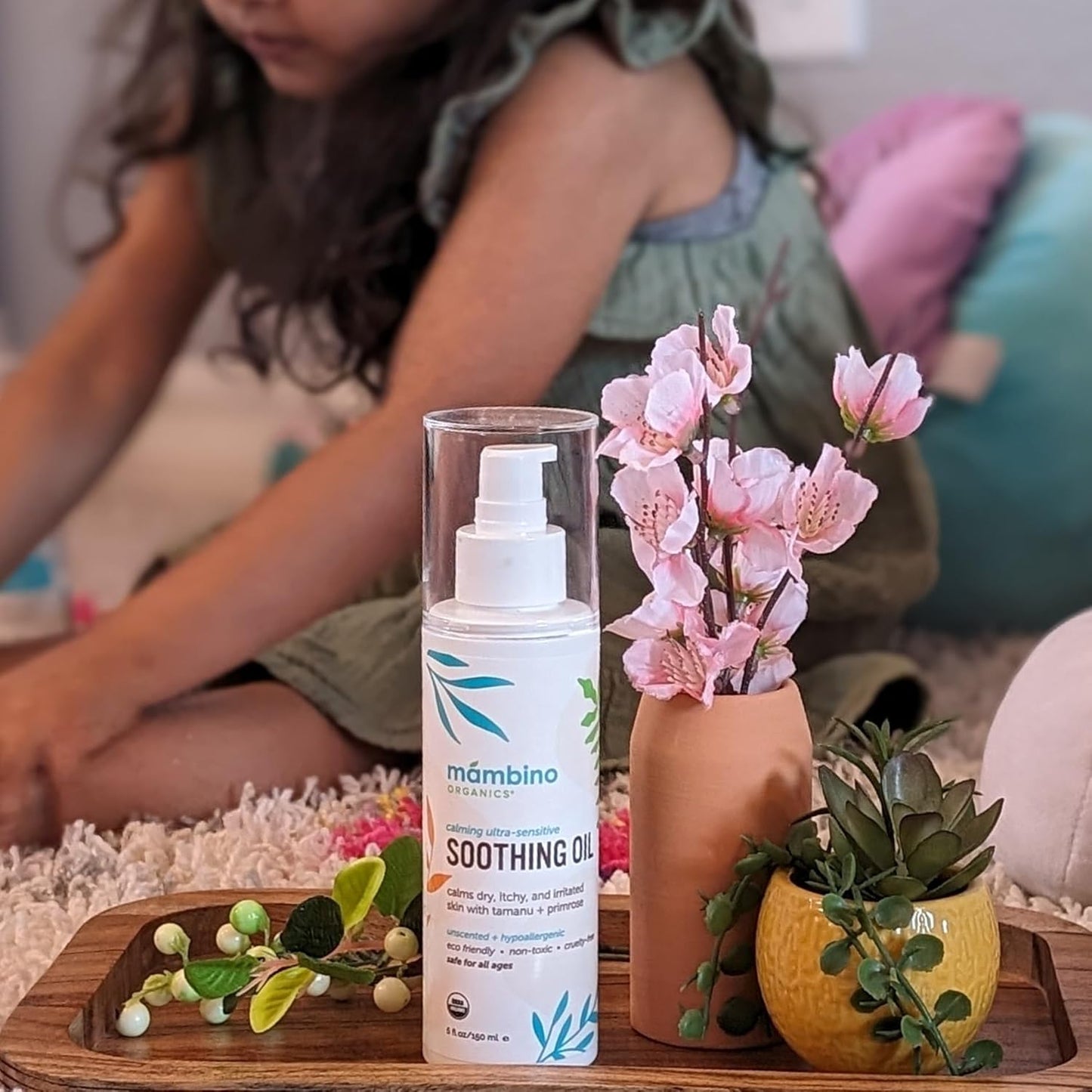 Mambino Organics Calming Skin Set, Oatmeal Bath Soak Powder & Soothing Body Oil, Fragrance-Free with Jojoba & Evening Primrose, Gentle for Babies & Adults, Ultra-Sensitive Skin, Vegan, 11 oz