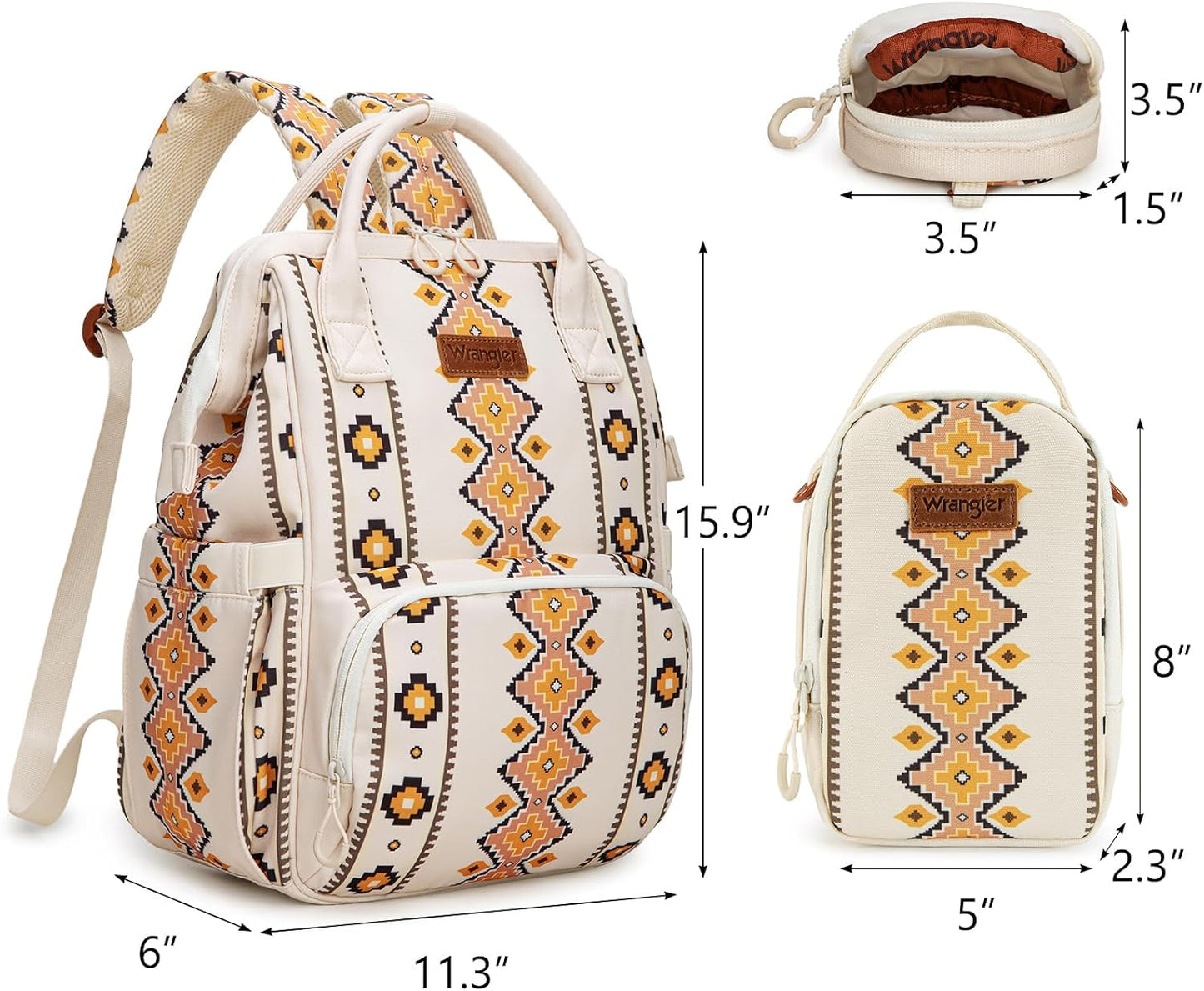 Montana West Wrangler Callie Diaper Bag Backpack with Pacifier Case, Crossbody Bottle Bag and Stroller Straps Western Pattern Multifunction Baby Travel Bag Set WG2215-9110TN