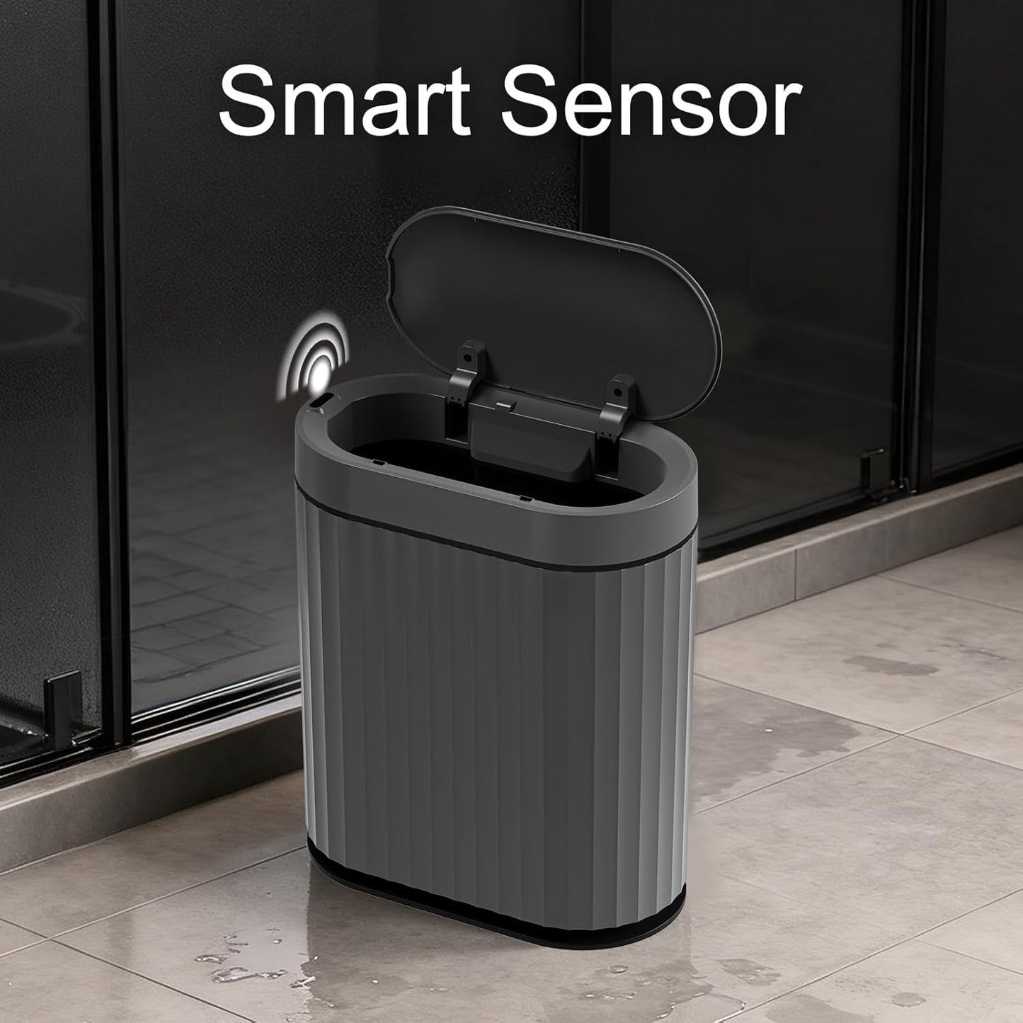 ELPHECO Bathroom Motion Sensor Trash can 2 Gallon Automatic Garbage Can, Slim Plastic Smart Trash Can with Lid, Commercial Intelligent Trash Bin for Bedroom, Bathroom, Office, Cement Grey