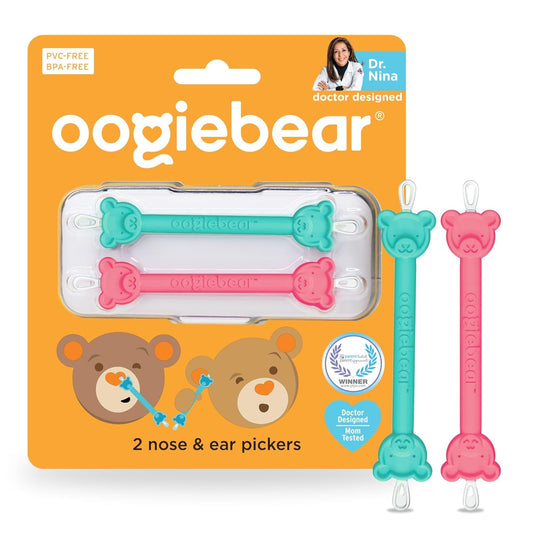 oogiebear: Baby Nose Cleaner & Ear Wax Removal Tool - Safe Booger & Earwax Removal for Newborns, Infants, Toddlers - Dual-Ended - Essential Baby Stuff, Diaper Bag, Raspberry & Seafoam with case