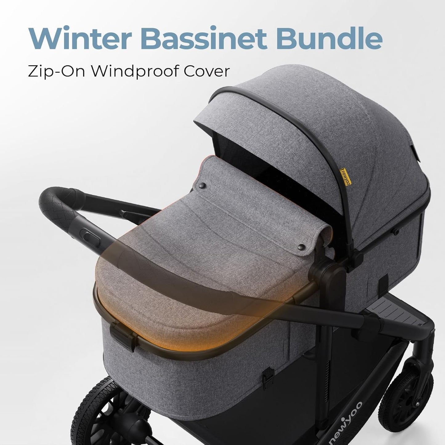 newyoo Bassinet Stroller for Baby, Nestro 516M, Convertible Infant Strollers w Reversible Seat & Cup Holder, 2-in-1 Rear-Facing Pram from Newborn to Toddler, One-Hand Easy Fold, Grey