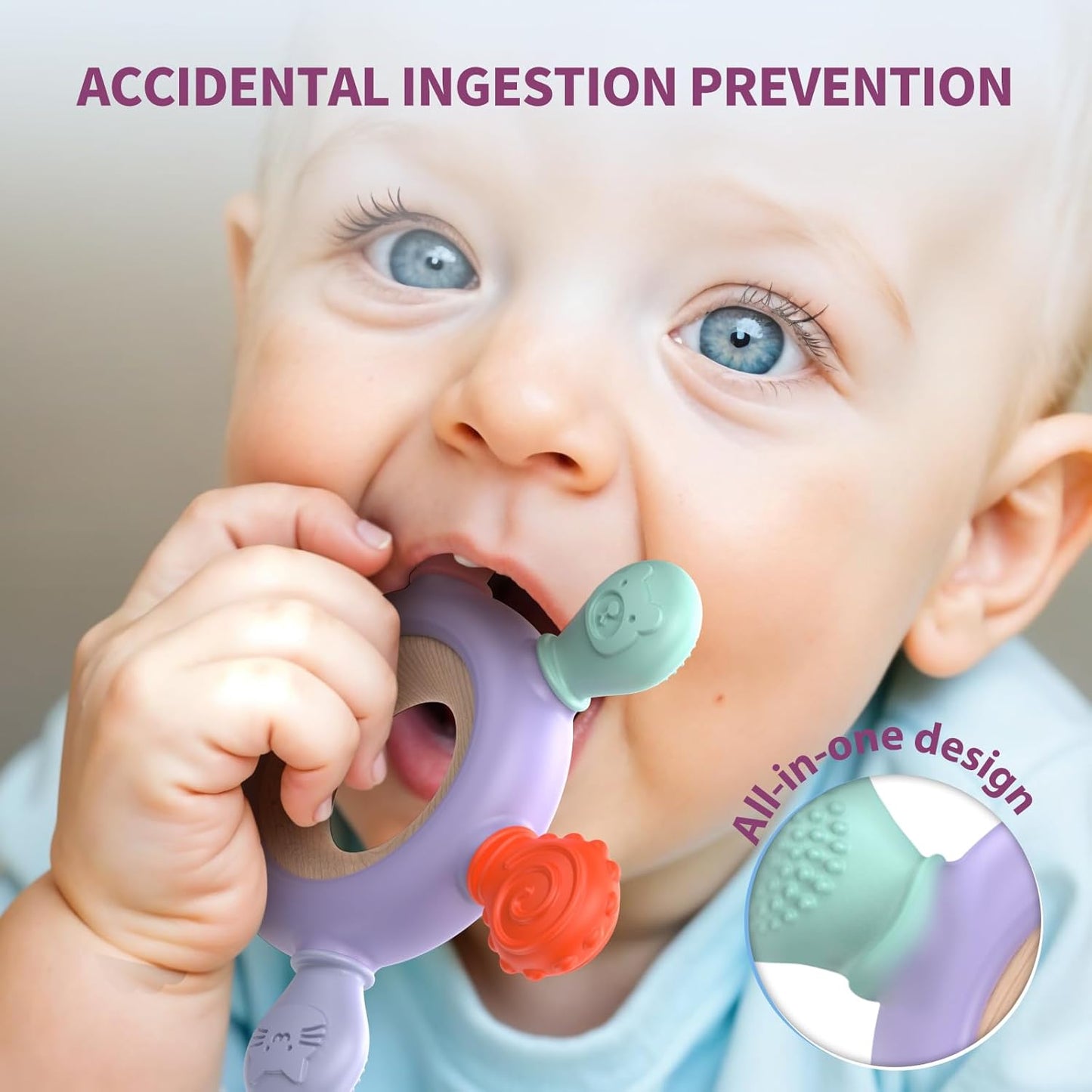 akolik Teething Toys for Babies, Baby Teethers Toy Teething Ring Silicone, Grasping Teething Toy, BPA Free Teething Newborn Accessories for Baby 0 3 6 9 12 18 Months (Purple)