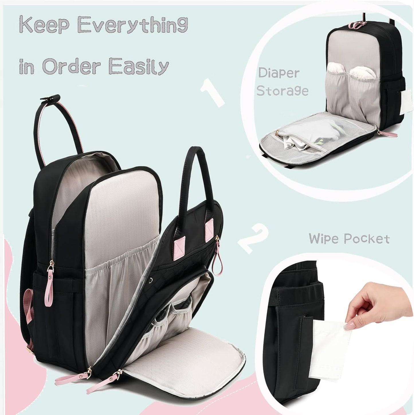 18 Pockets Large Diaper Bag Backpack with Waterproof Pockets and Stroller Buckle, Convertible Baby Bag (Brown, Large)