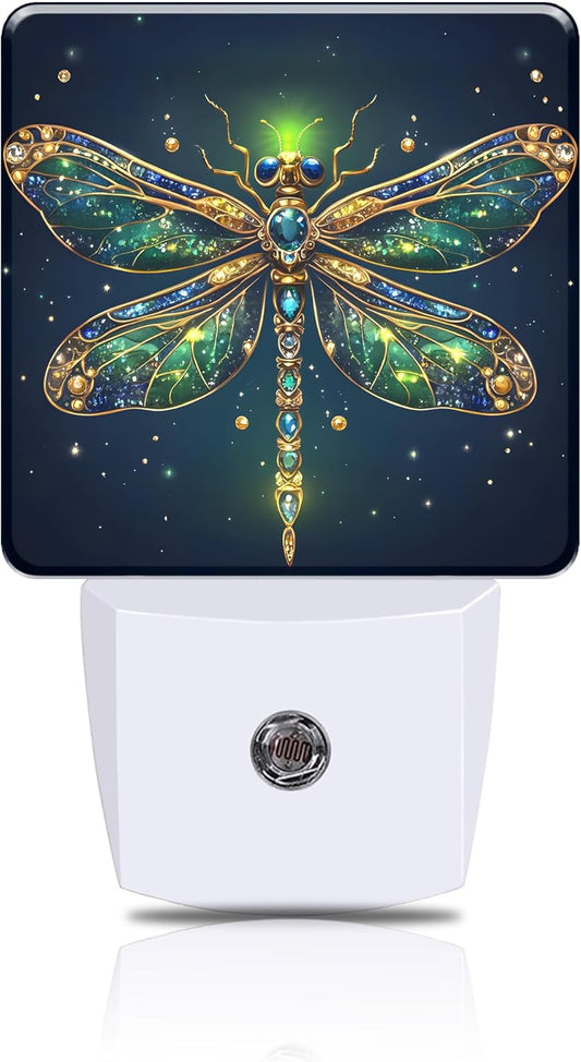 Golden Dragonfly Night Light, Plug-in Nightlight with Dusk to Dawn Auto Sensor for Home Bedroom Hallway Stairway Kitchen 0.5W Sleep Friendly Led Lamp for Women Men