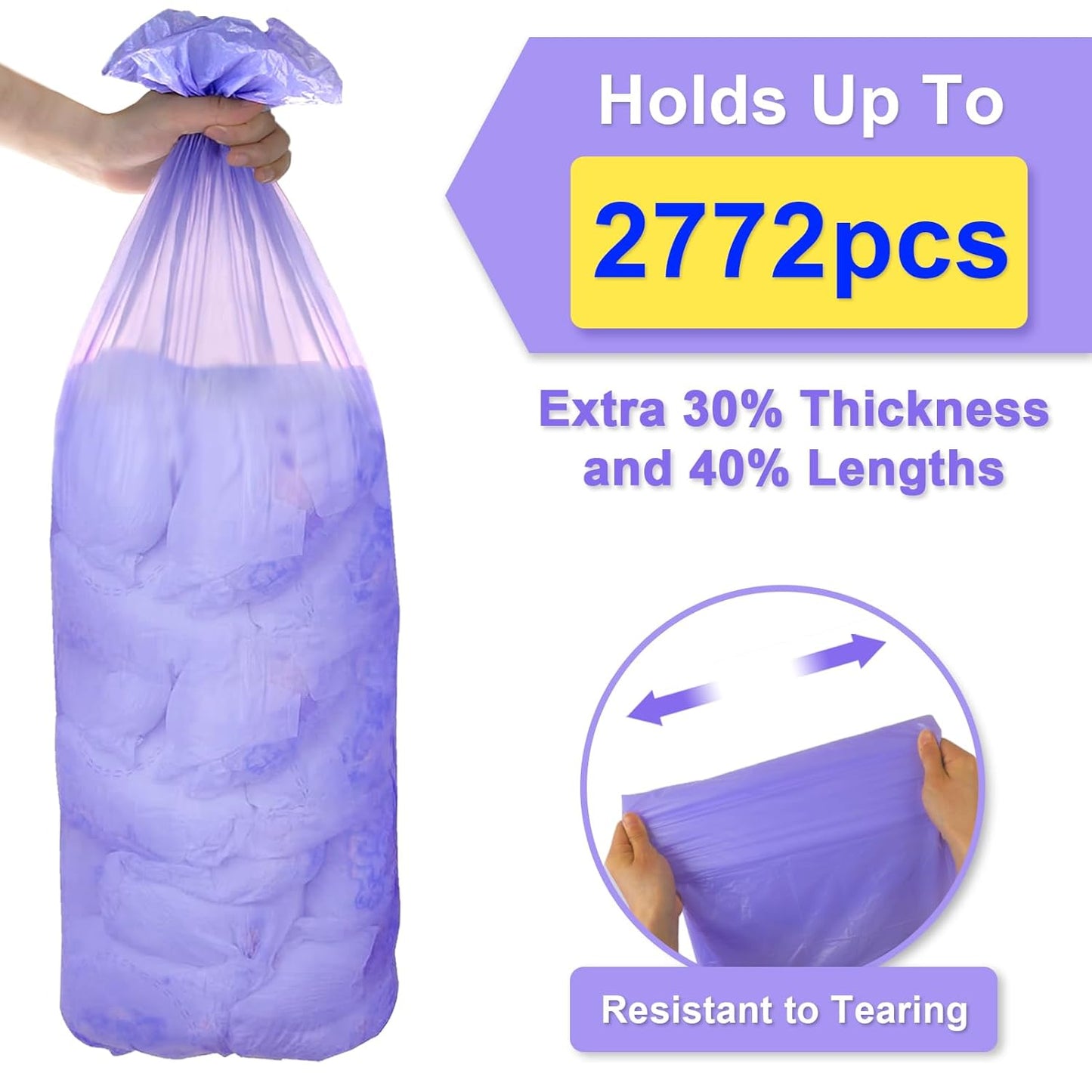 Refills Only Compatible with Dekor Classic Diaper Pail Refills|4 Pack for 2772 Diapers(Extra 40% Lengths)Diaper Pail Bags with Extra 30% Thickness Powerful Odor Eliminate Lavender Scent for Baby/Adult