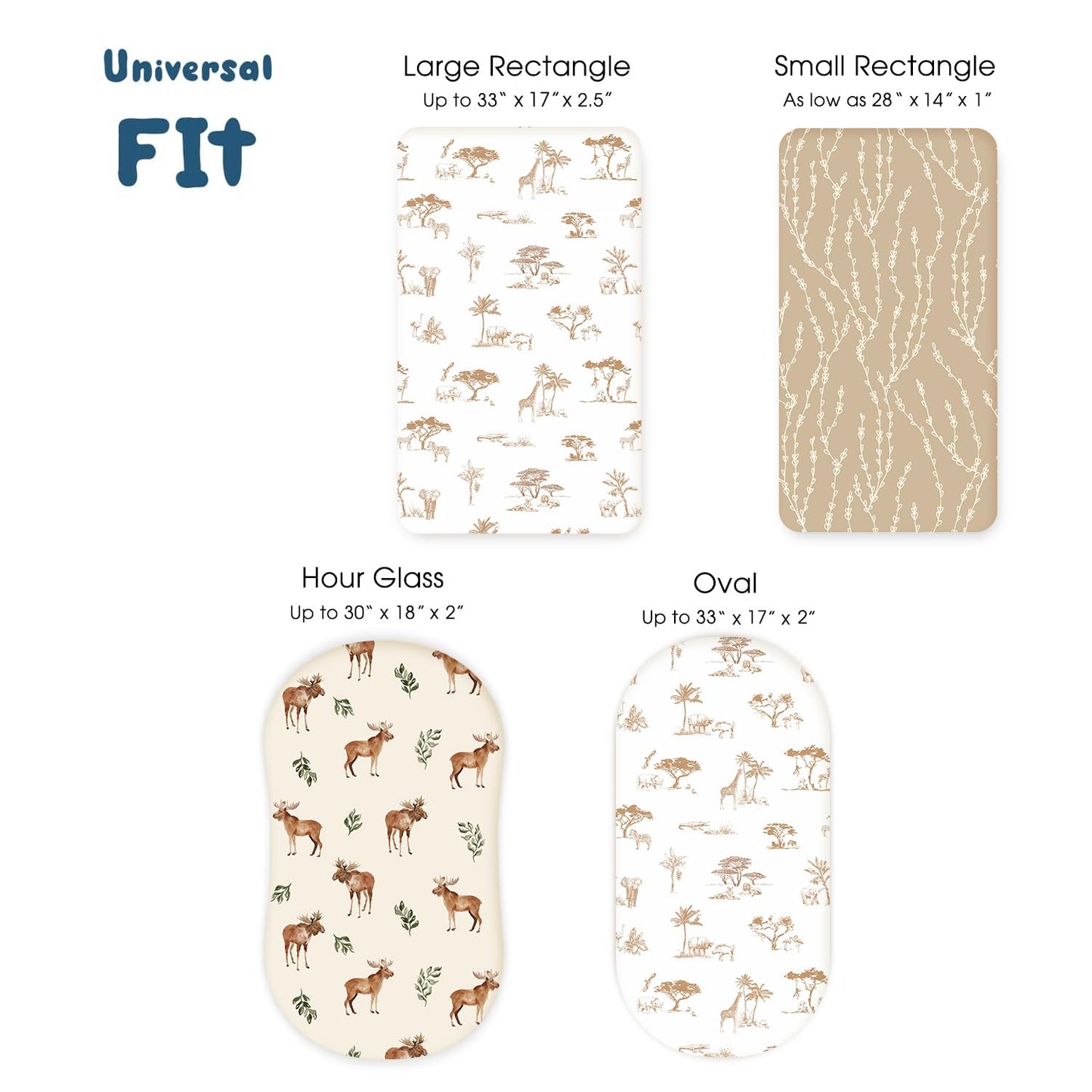 GRSSDER Stretchy Ultra Soft Fitted Bassinet Sheets 3 Pack, Universal Fit for Baby Cradle Moses Basket Oval Rectangle Mattress Safe and Snug, Free Animals Stylish Print
