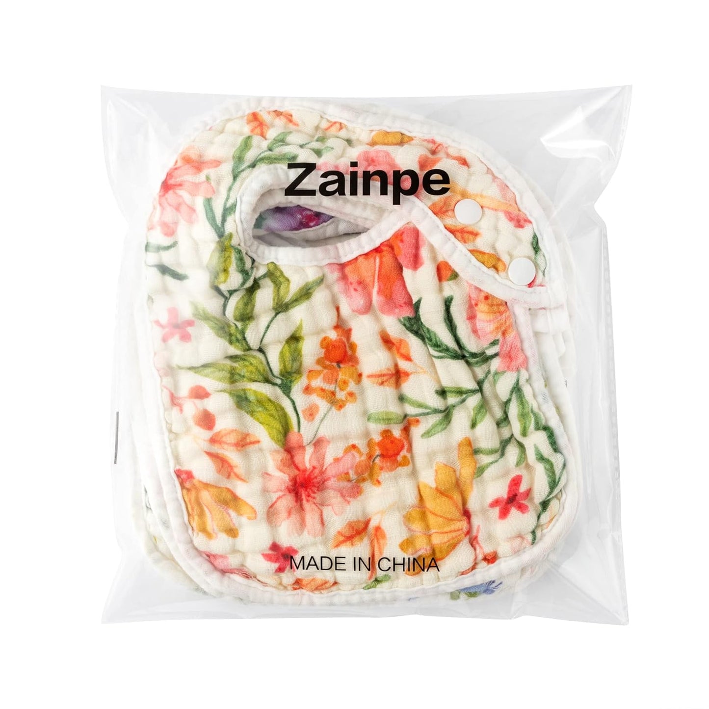 Zainpe 6Pcs Snap Muslin Cotton Baby Bibs Flowers Pattern Infants Feeding Bib Adjustable Machine Washable Girls Burp Cloths Unisex Drool Cloth with 6 Absorbent & Soft Layers for Eating and Teething
