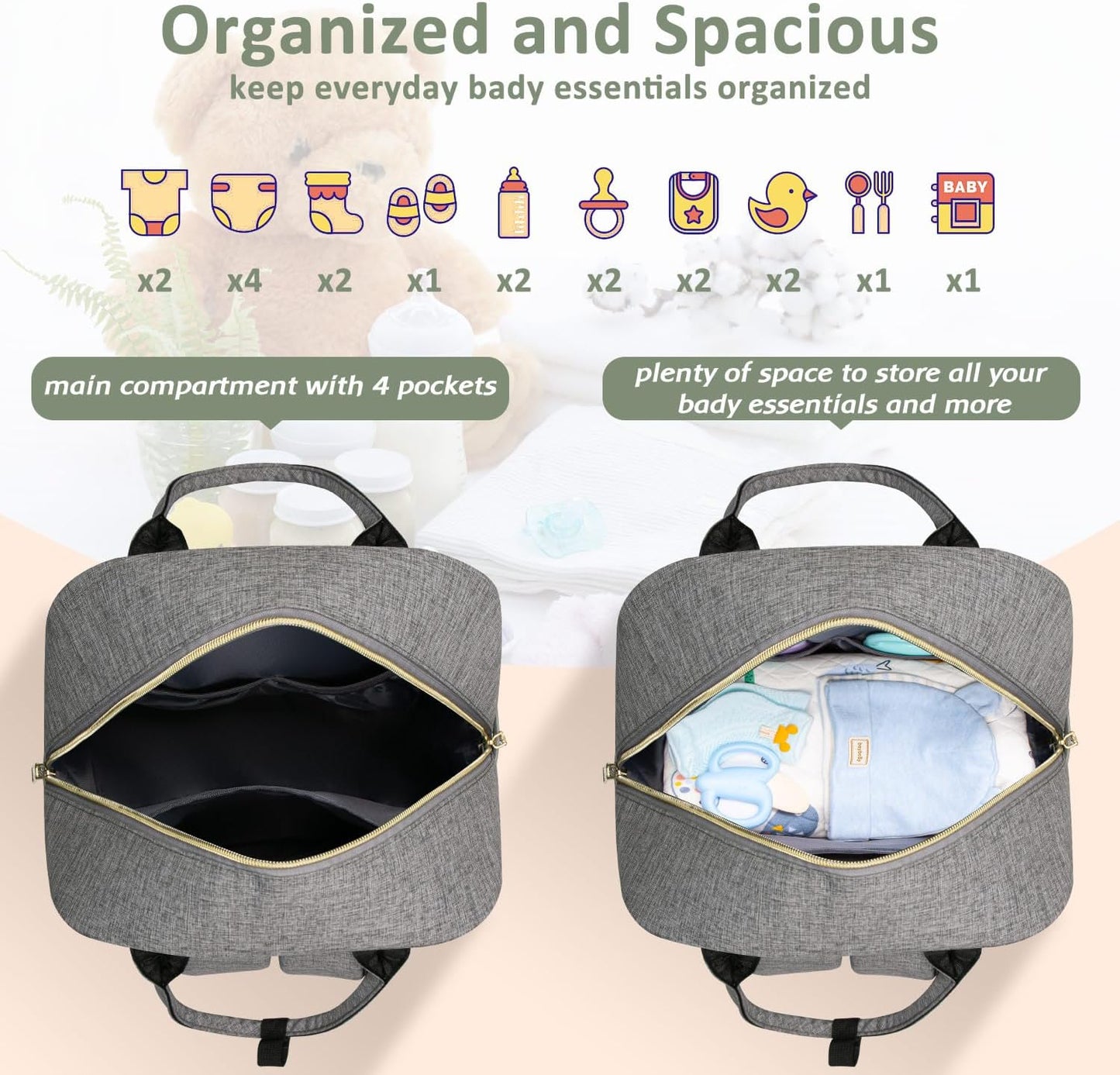 Diaper Bag Backpack,Baby Essentials Diapers Bag with Pacifier Case,Multipurpose Stylish Large Capacity Travel Backpack for Baby Girl/Boy(M-Gray)