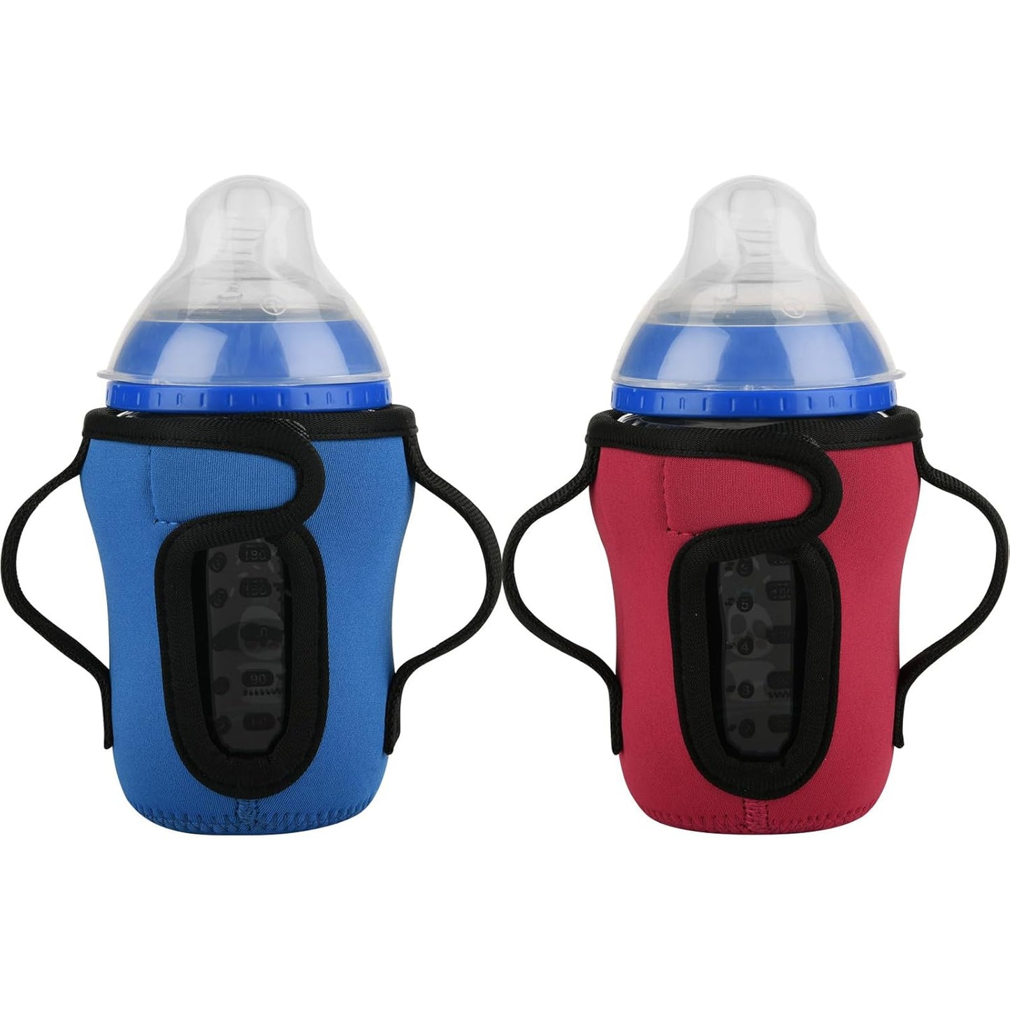 Beautyflier Glass Baby Bottle Sleeve Covers for 9oz Nature Baby Bottles with Dual Handle, 3.8mm Thicken Heat and Cold Retention Baby Bottle Sleeve (Red+Blue)