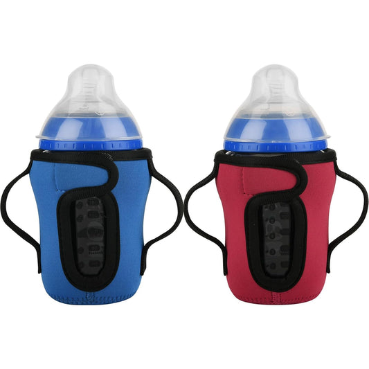 Beautyflier Glass Baby Bottle Sleeve Covers for 9oz Nature Baby Bottles with Dual Handle, 3.8mm Thicken Heat and Cold Retention Baby Bottle Sleeve (Red+Blue)