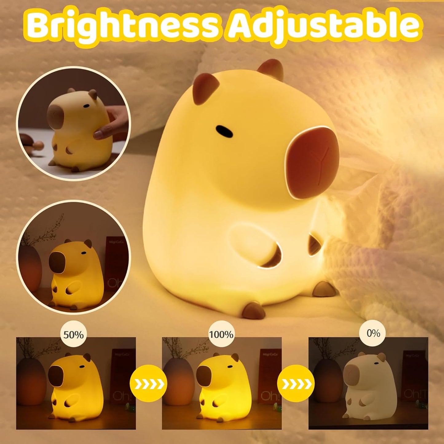 Ammonite Capybara Night Light, Cute Silicone Capybara Lamp for Kids, Soft Silicone Nursery Nightlight USB LED Touch Lamp Bedroom Decor as Xmas Birthday Gifts for Boys Girls