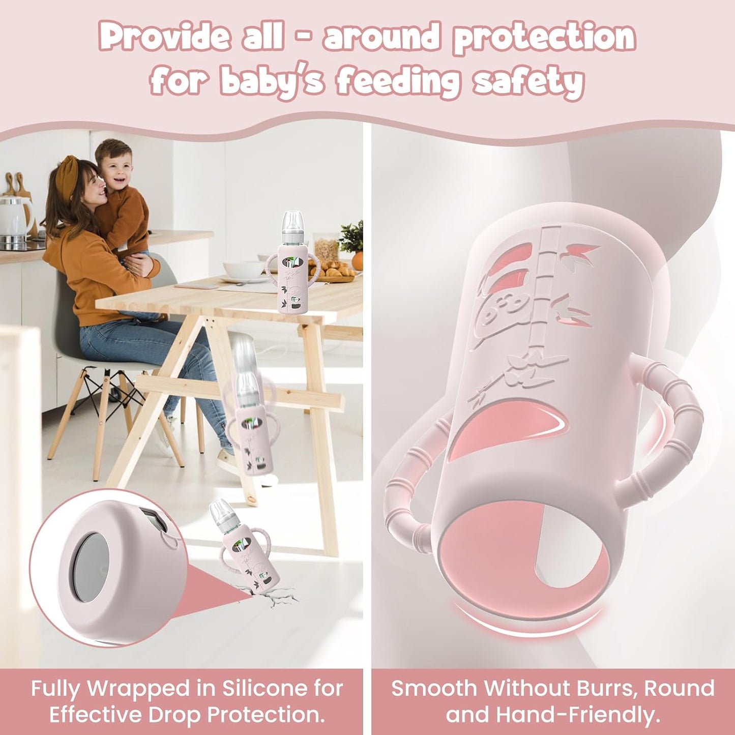 3 PCS Dr Brown Glass Bottles Silicone Sleeves, Compatible with Dr Browns Glass Bottles 8 oz, Anti-Drop Dr Brown Baby Bottles Sleeves with Handles, Heat-Insulating and Easy to Clean