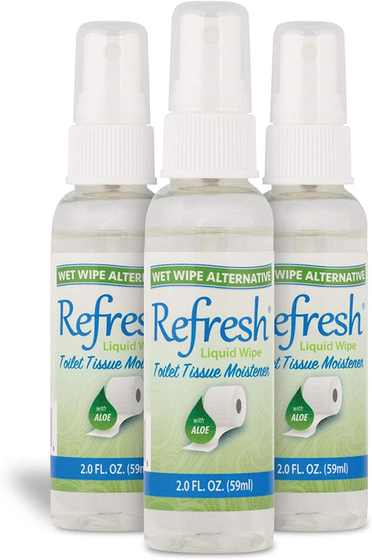 Refresh Liquid Wipe: Toilet Paper Spray | Eco-Friendly Wet Wipe Alternative | Cleanses and Soothes with Witch Hazel and Aloe | Plumbing and Septic Safe | 2 Fl Oz | 3 Pack