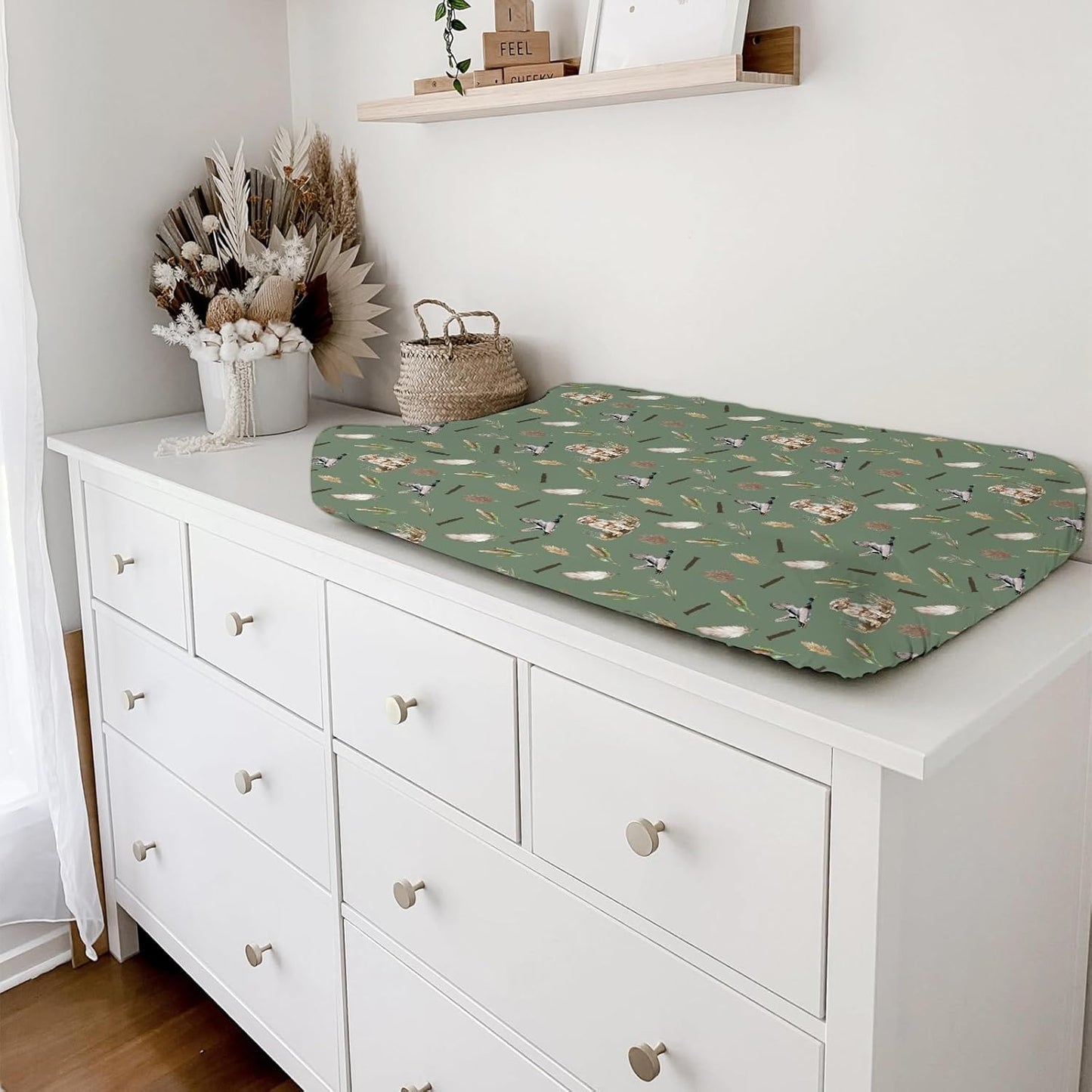 Wild Duck Hunting Hunter Baby Changing Pad Cover Sheets for Boy Girl 32''x16'' Mallard Duck Reeds Feathers Unisex Fitted Changing Table Sheets Wild Animal Soft Breathable Baby Change Table Mats