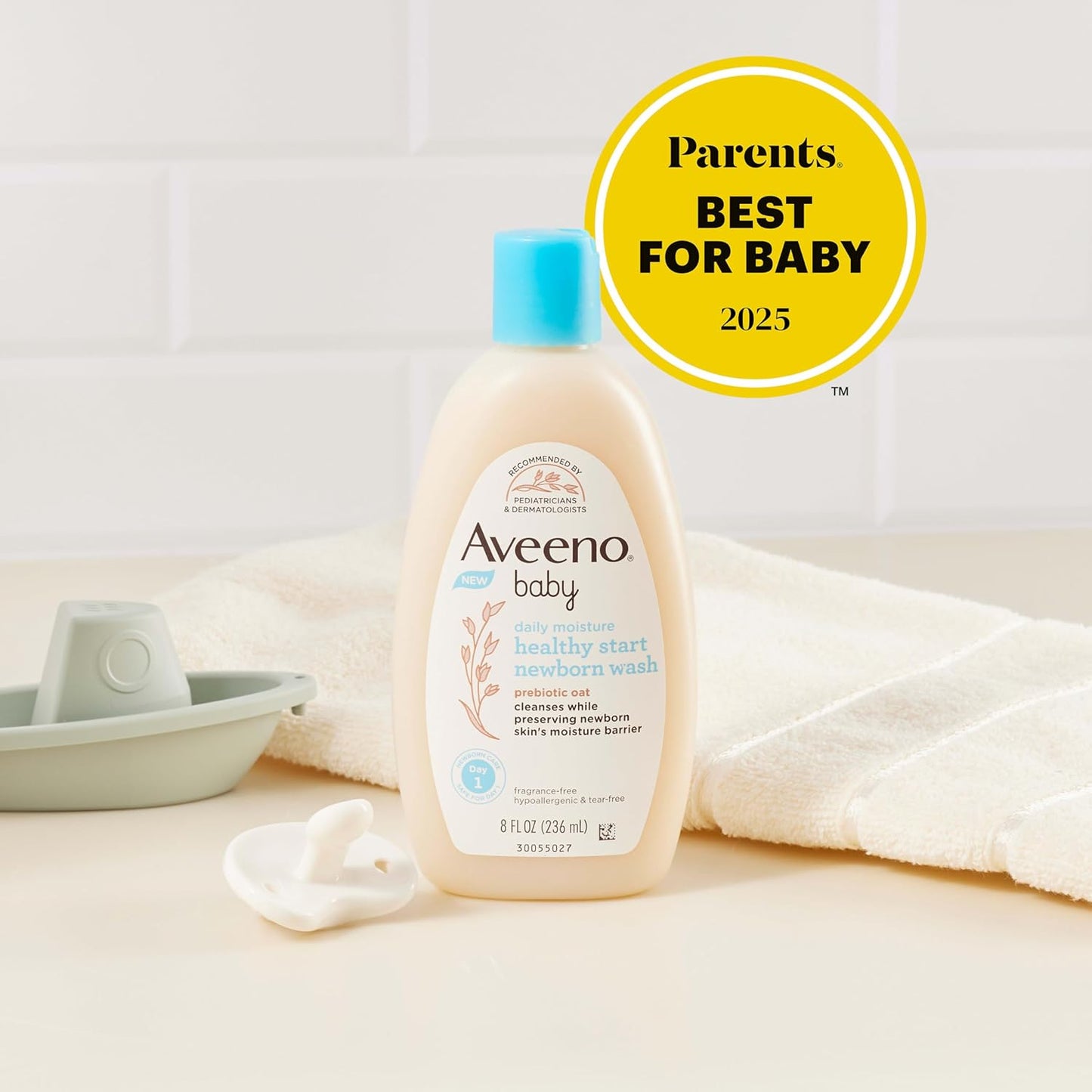 Aveeno Baby Healthy Start Nourishing Newborn Wash, Hypoallergenic Baby Body Wash, Prebiotic Oat, Gently Cleanses Sensitive Skin, No added Fragrances & Parabens, Tear-free, 8 fl. oz