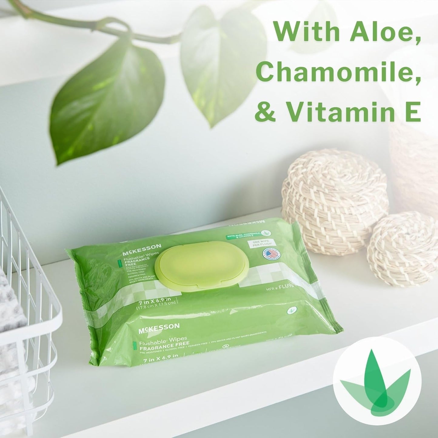 McKesson Adult Flushable Wet Wipes - 144 Count (3 Pack of 48) - Aloe & Vitamin E, Plant-Based Cleansing Wipes, Unscented