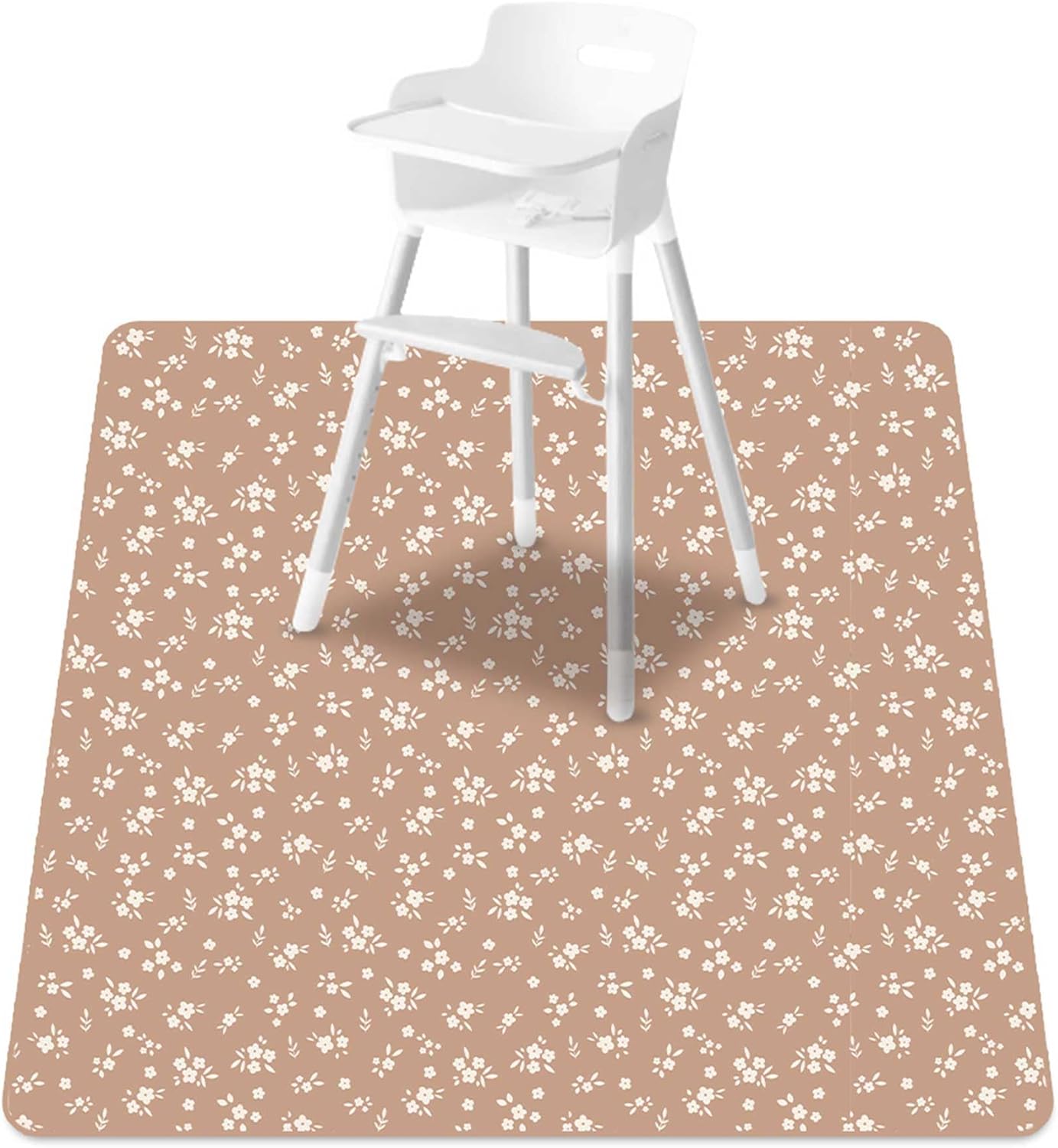 Baby Splat Mat for Under High Chair, 51 x 51 Inch Wipeable Splash Mat，Floor Protector，Wipe-Clean Tablecloth and Playing Mat (Flower)