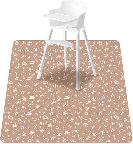 Baby Splat Mat for Under High Chair, 51 x 51 Inch Wipeable Splash Mat，Floor Protector，Wipe-Clean Tablecloth and Playing Mat (Flower)