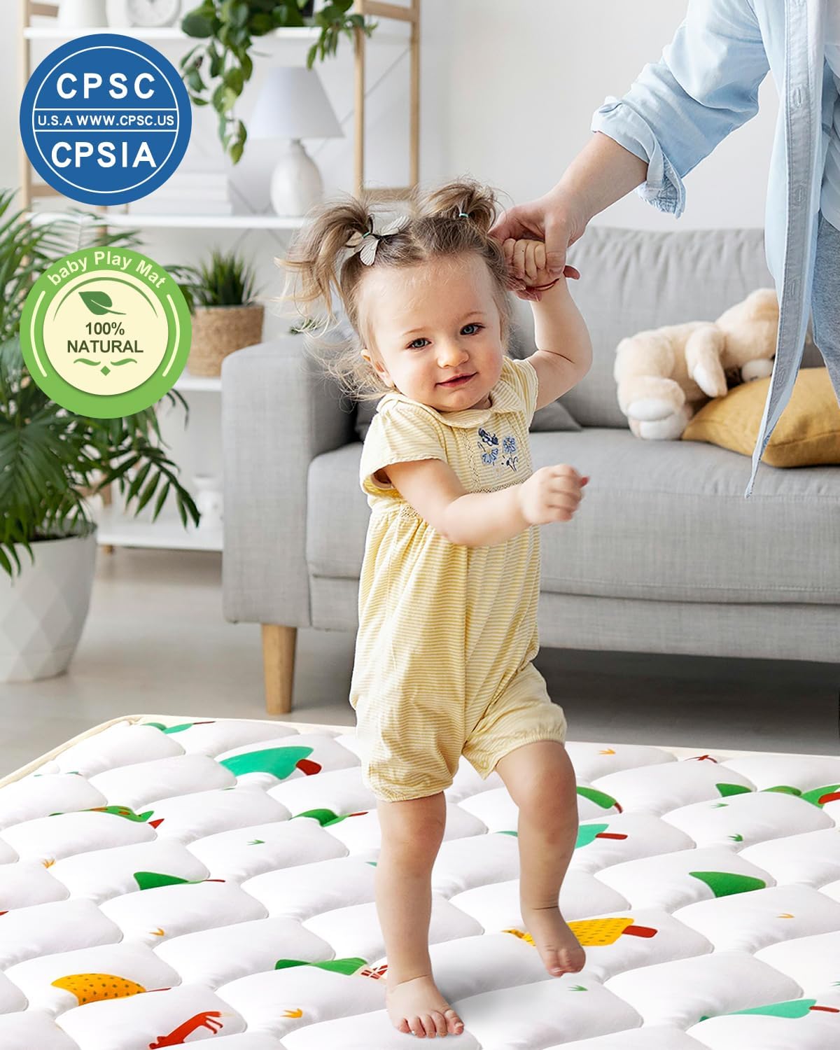 Odorless Premium Foam Baby Play Mat, Soft Microfiber Fabric Crawling Mat for Floor- Comfortable and Hypoallergenic, Non-Slip Cushioned Floor Playpen mat for Infants,Babies,Toddlers