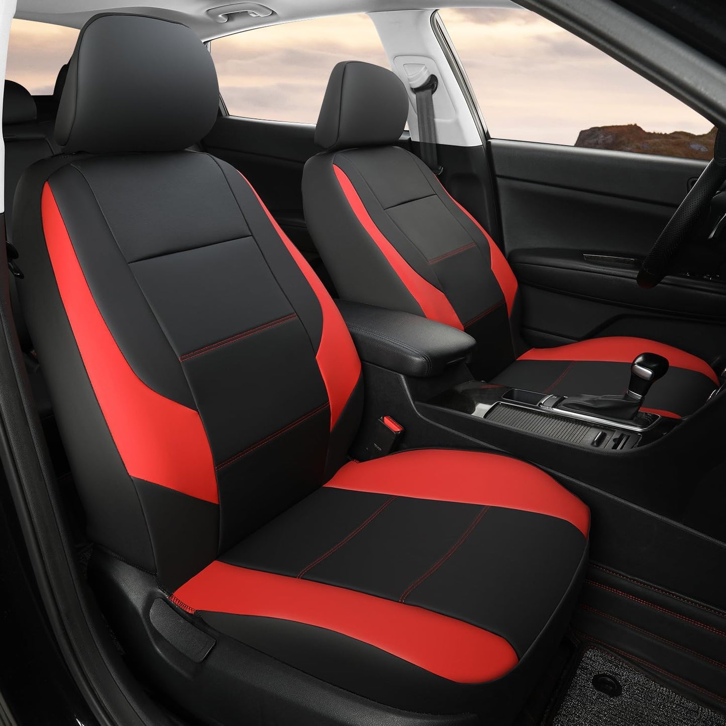 GIANT PANDA Front Car Seat Cover for Kia, Leather Bucket Seat Protectors Waterproof, Custom Fit Kia Sorento Sportage Forte Telluride K5 Seltos Soul Optima Carnival (2-Pack Red)