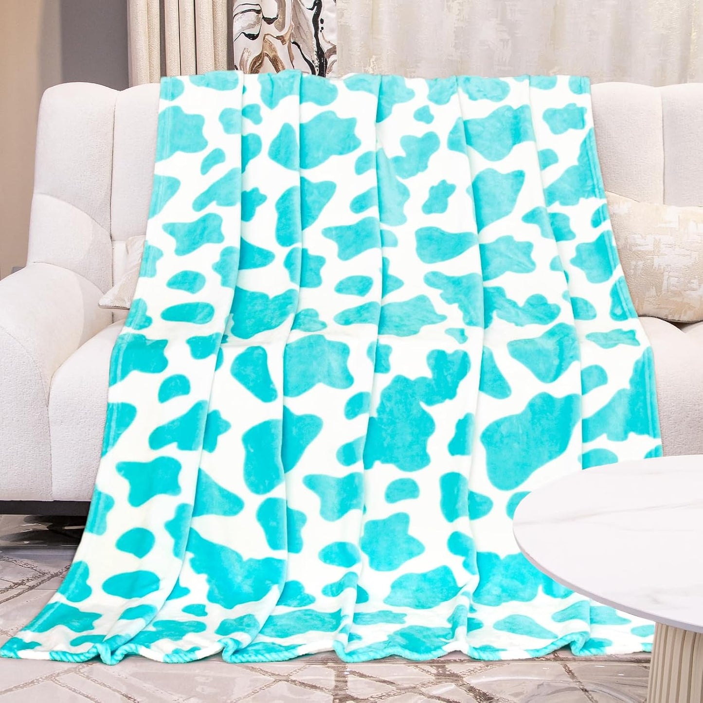 Blue Fleece Throw Blanket for Couch & Bed - Lightweight Soft Blankets for Women Fuzzy Plush Bedding, Sky Blue Gifts Room Decor for Teen Girls