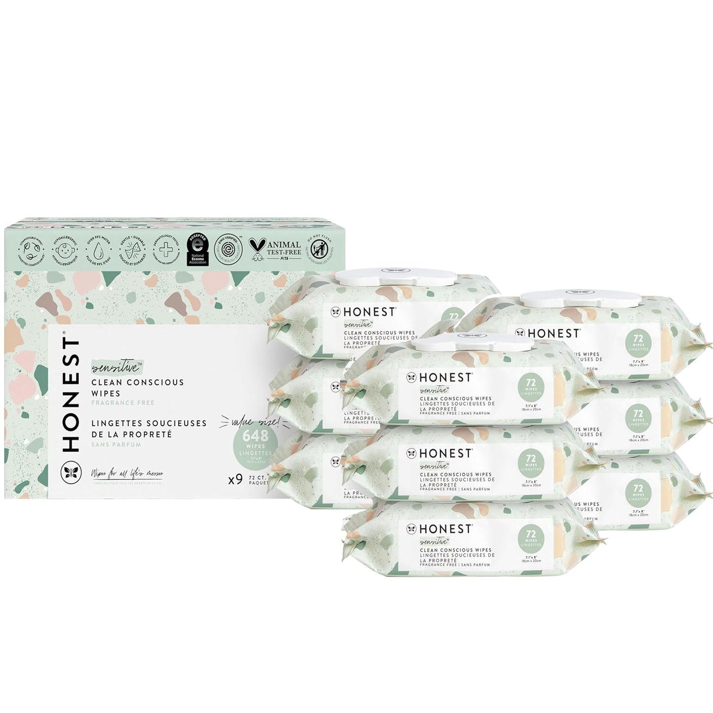 The Honest Company Clean Conscious Unscented Wipes Over 99% Water Compostable Plant-Based Baby Wipes Hypoallergenic for Sensitive Baby Skin EWG Verified Geo Mood 648 Count