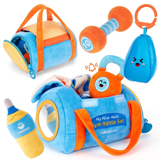 hahaland Baby Toys 6-12 Months - Baby Toys 3-6 Months Montessori Toy for 6 Month Old, Sensory Toy for Babies Workout Weights Dumbbell Toy Set with Soft Rattles Mirror, Christmas Baby Gifts
