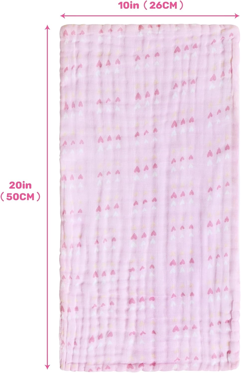 Viviland Baby Muslin Burp Cloths, Super Absorbent Washcloths for Baby Girl and Boy, 10 x 20 inches 6-Layer Baby Bath Towels, Pink Flowers & Hearts 4 Pack