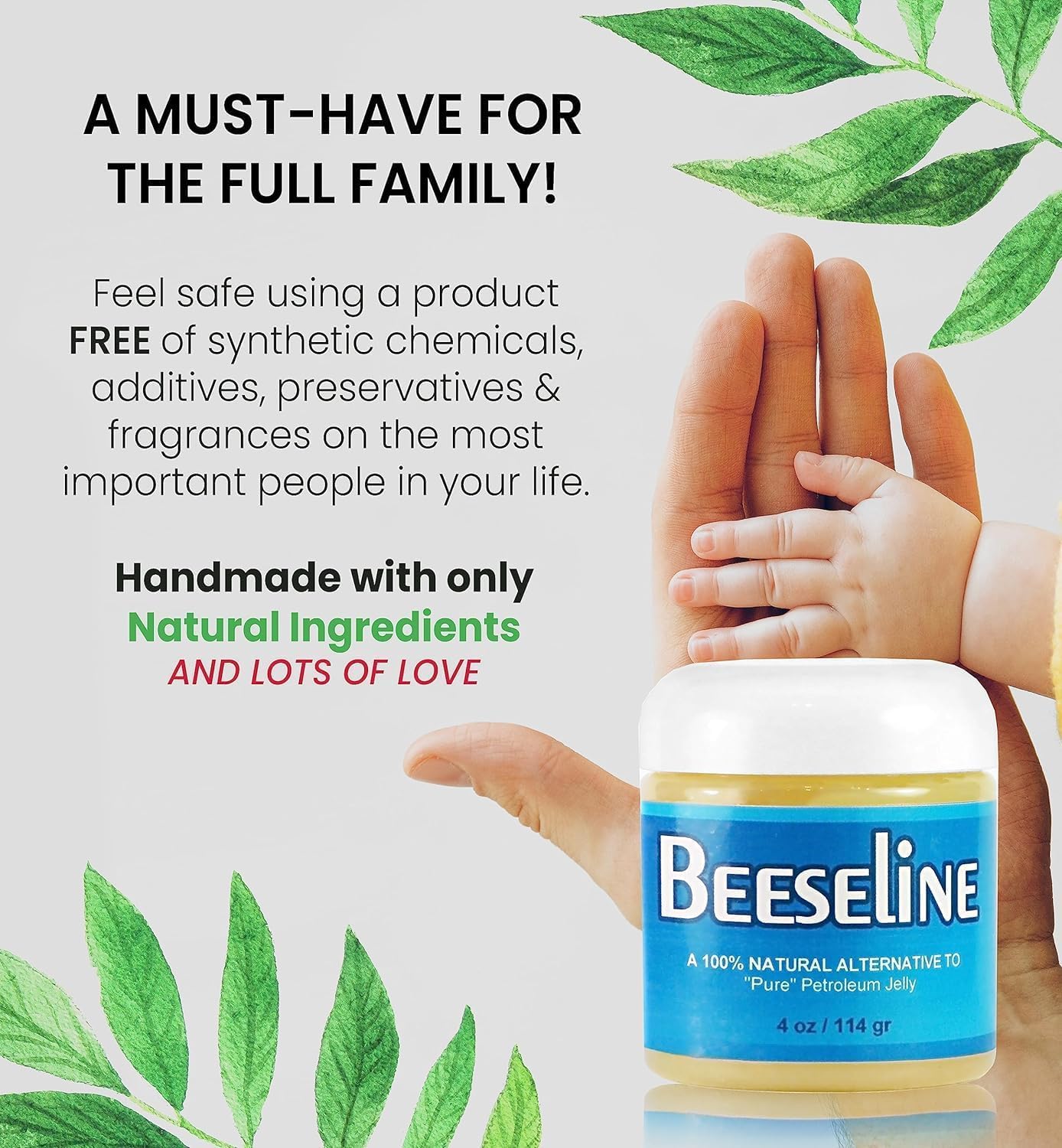 Beesalene Original Unpetroleum - 100% Natural & Hypoallergenic Alternative to Petroleum Jelly - Lips, Hands, Baby, Makeup Remover and More (Glass Jar) (4 oz)