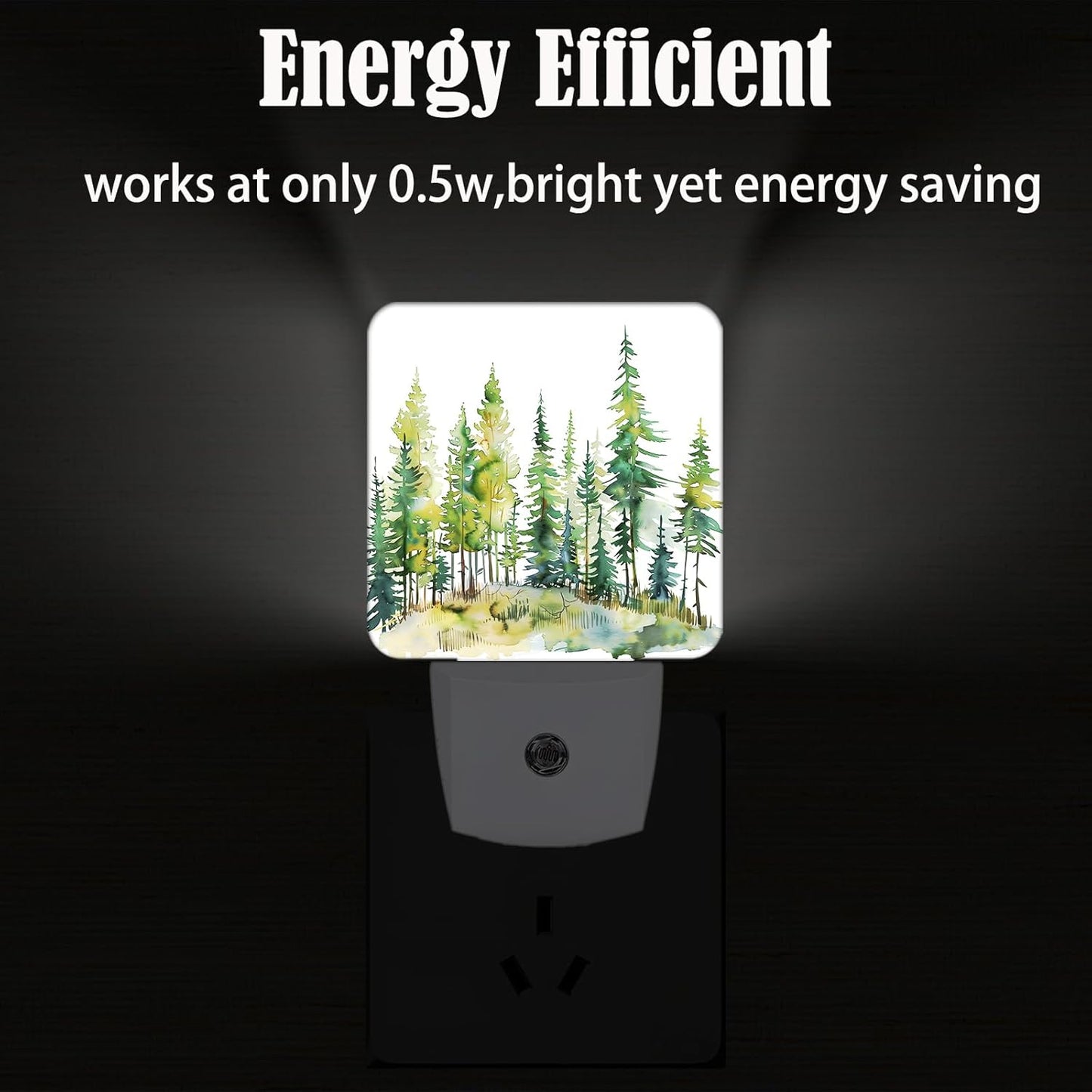 Watercolor Forest Night Light,Plug Into Wall Decor for Stairway,Hallway,Kitchen,Dusk to Dawn Sensor Nightlights for Boys/Girls/Women/Men Room Gifts