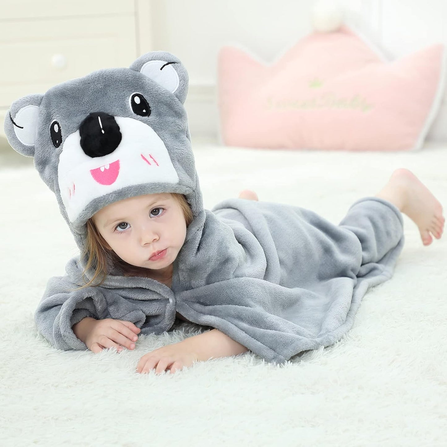 Wearable Blanket Hoodie for Kids Toddlers Hooded Towels Soft Cozy Flannel Wearable Throw Blanket Hoodie for Boys Girls Birthday Gifts (Koala 60 * 50)