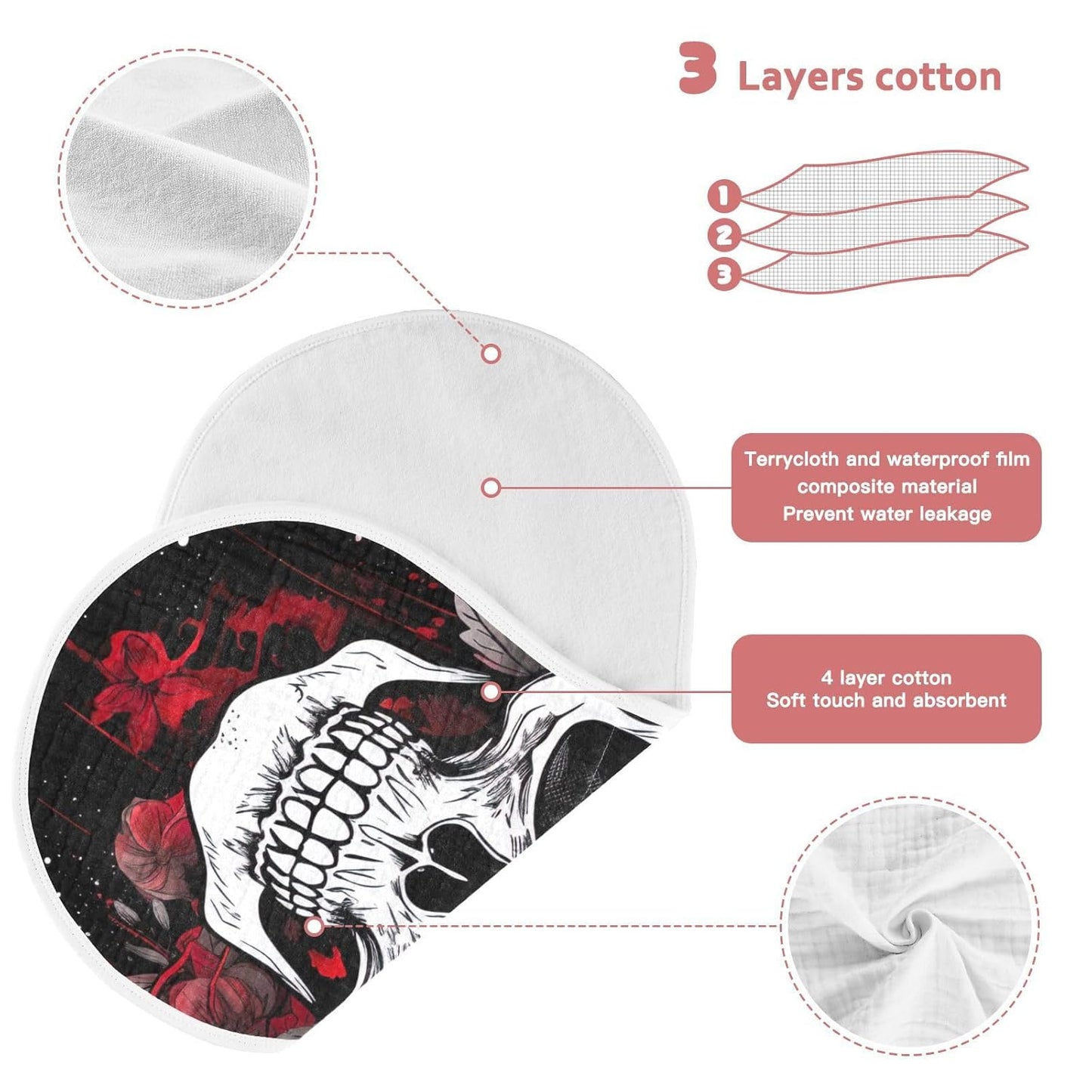 Flower Halloween Sugar Skull Muslin Baby Burp Cloths, Large Absorbent Cotton Muslin Burp Cloths Set of 2, Washcloths, Face Towel, Bibs for Newborn Boys Girls, 11 x22 Inch