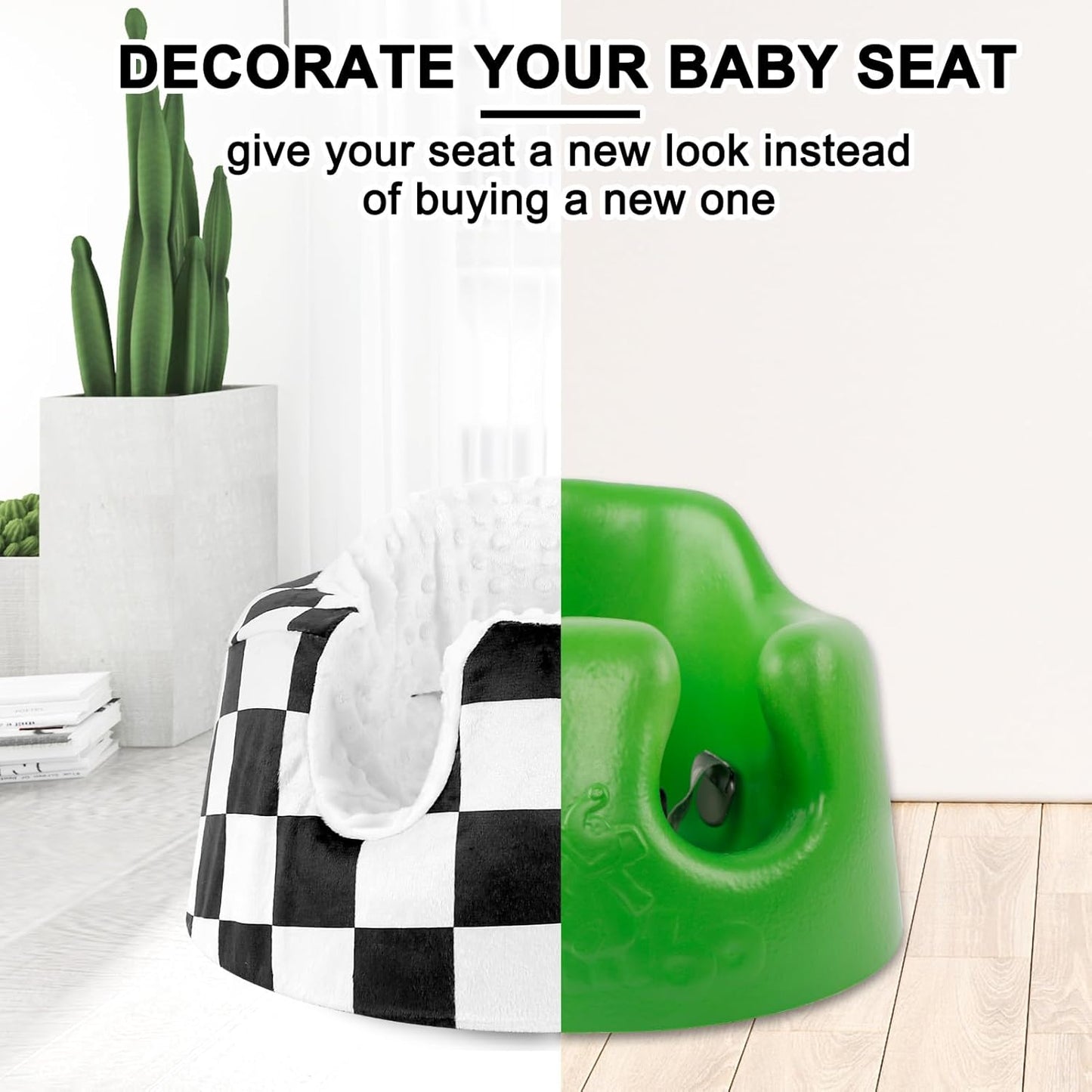 DILIMI Minky Seat Cover Compatible with Bumbo Seat, Removable Ultra Soft Comfortable Warm Seat Slipcover for Baby Girl and Boy, Black Checkered