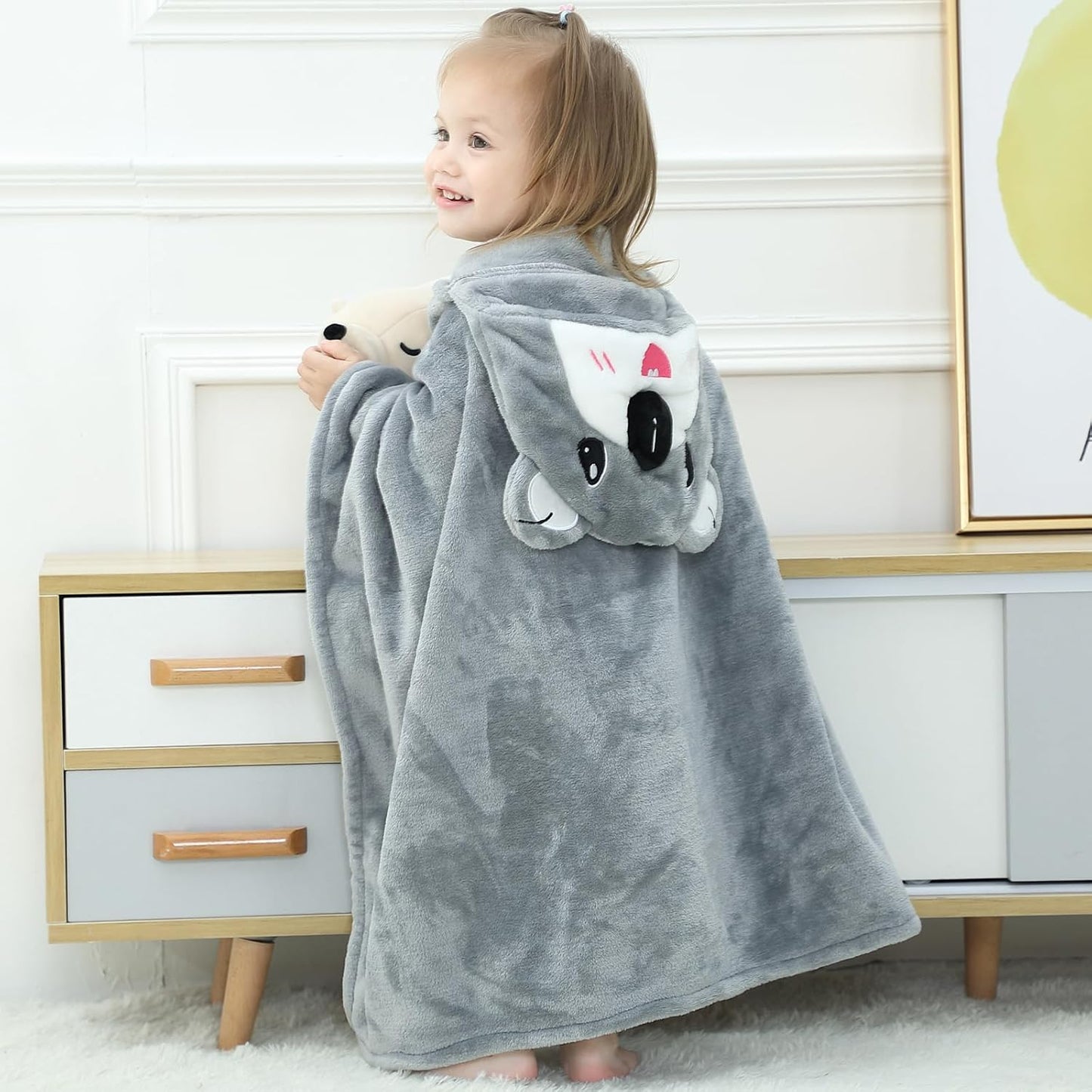 Wearable Blanket Hoodie for Kids Toddlers Hooded Towels Soft Cozy Flannel Wearable Throw Blanket Hoodie for Boys Girls Birthday Gifts (Koala 60 * 50)