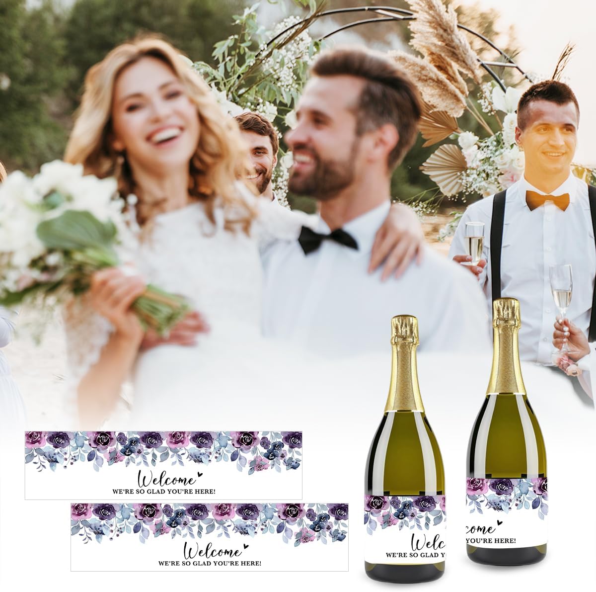 100PCS Wedding Water Bottle Labels Waterproof Greenery Floral Wraps Sticker for Water Bottle Baby Shower Bottle Label for Bridal Shower Party Welcome A05