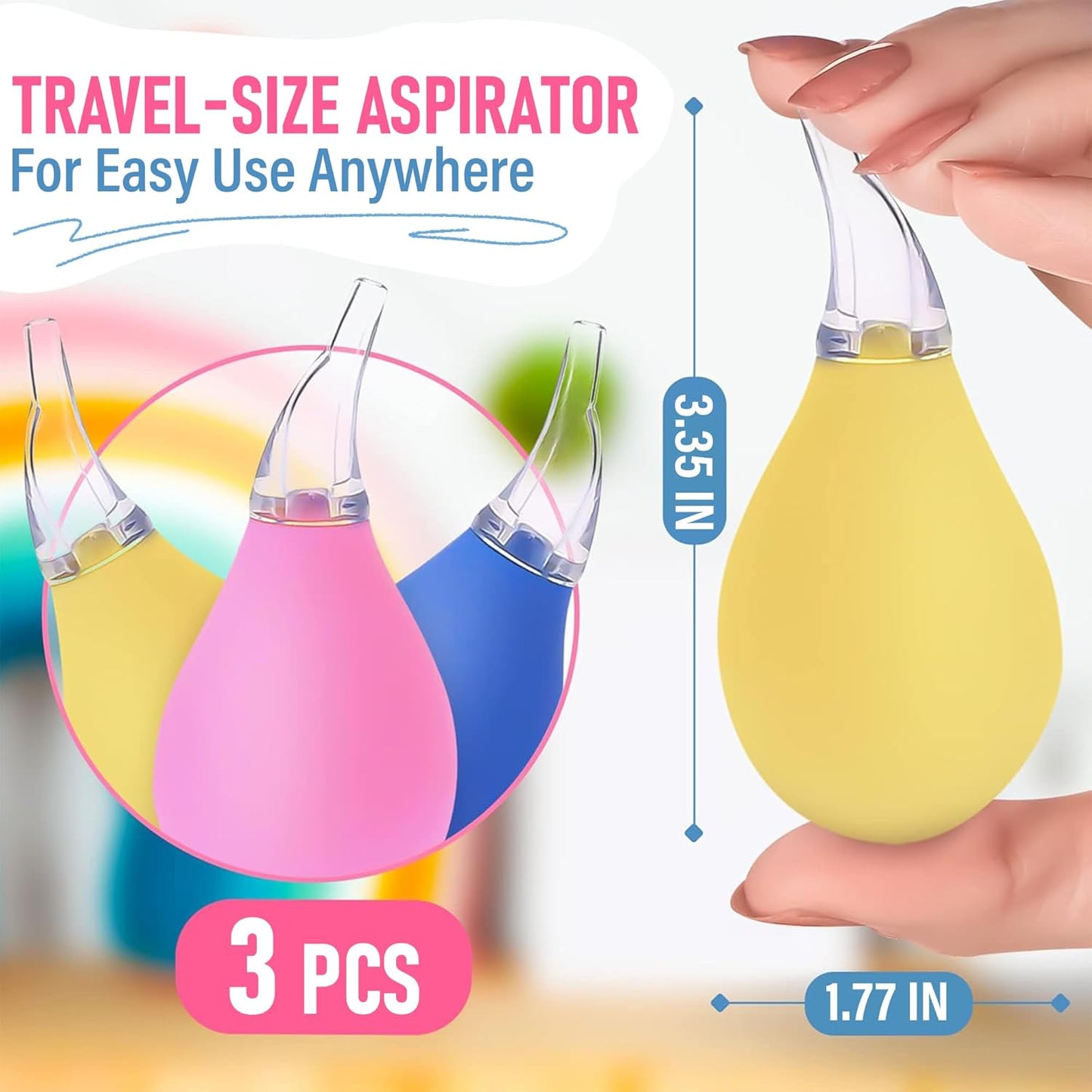 3 Pcs Nose Bulb Syringe for Baby - Compact Suction Bulb for Infants Made of High-Quality Odorless Silicone, Durable, Easy to Use - Infant Nose Sucker for Effective Mucus Removal